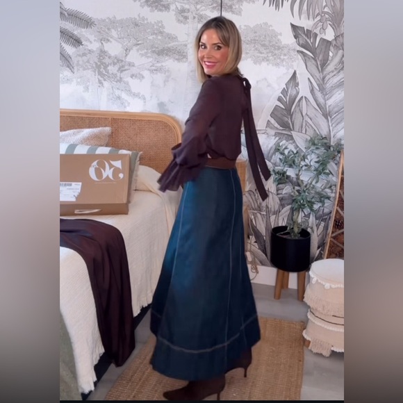 Zara Z1975 BELTED DENIM MIDI WRAP SKIRT MEDIUM - Picture 6 of 10